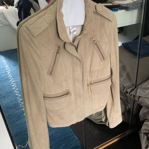 Adam Lippes Suede Leather moto jacket in beige